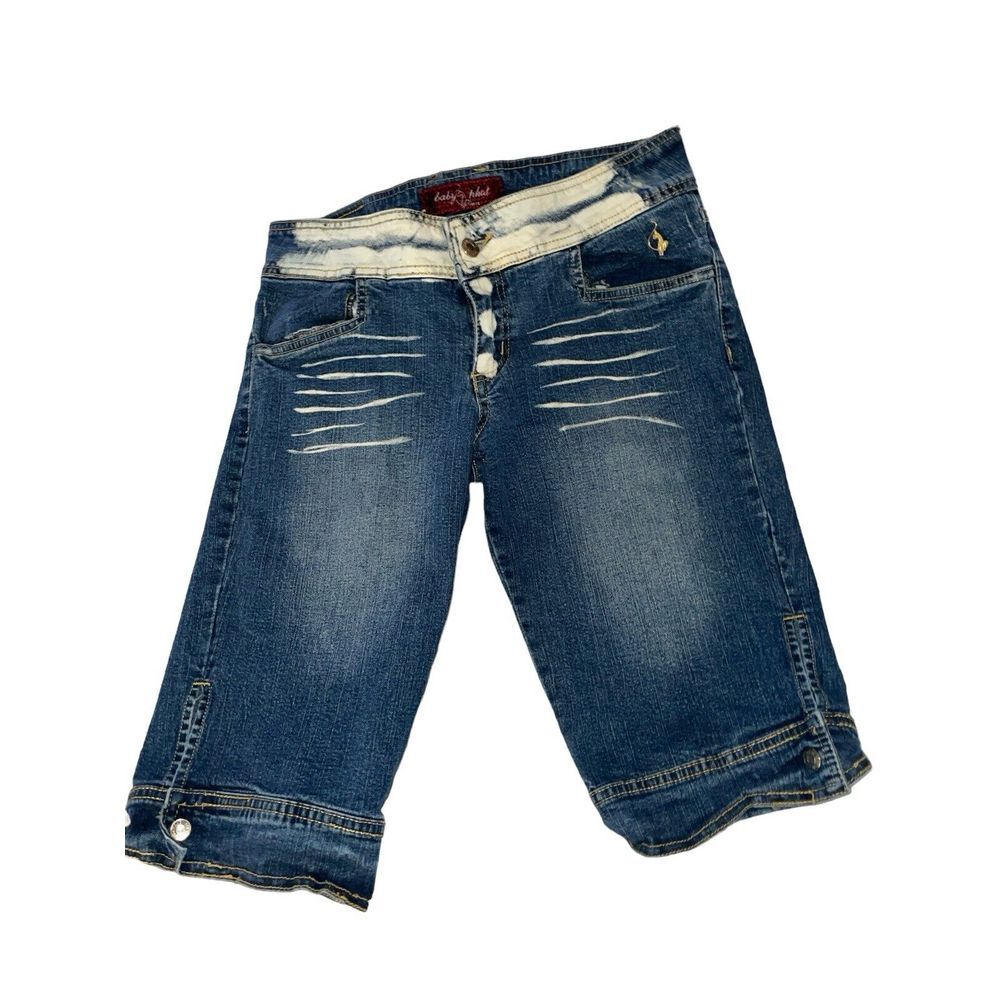 Baby Phat‎ 6 Embroidered, Gold Plate, Distressed Bleached  3/4 Rare Shorts